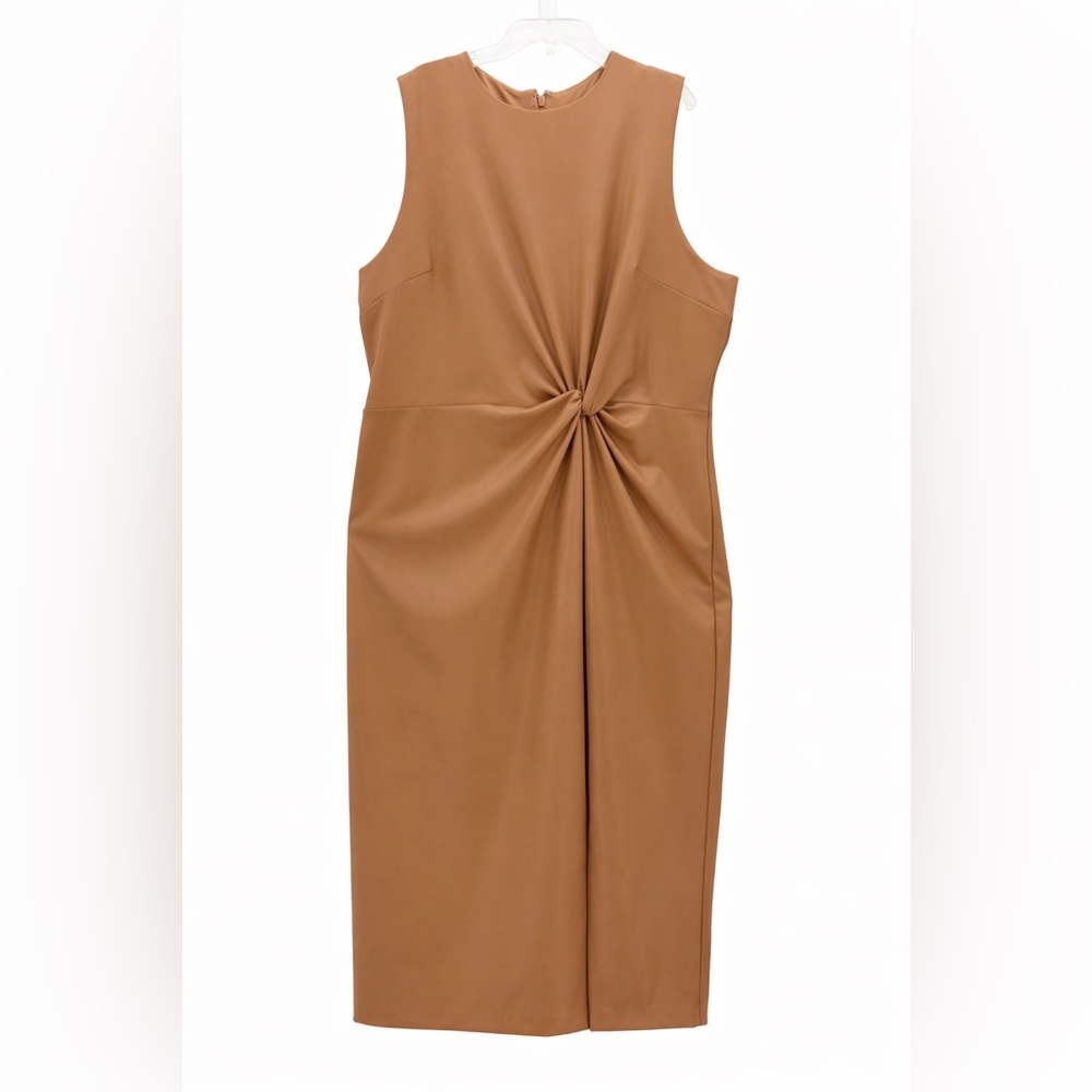 Express Body Contour Faux Leather Twist Front Midi Sheath Dress Size XL - Picture 2 of 15